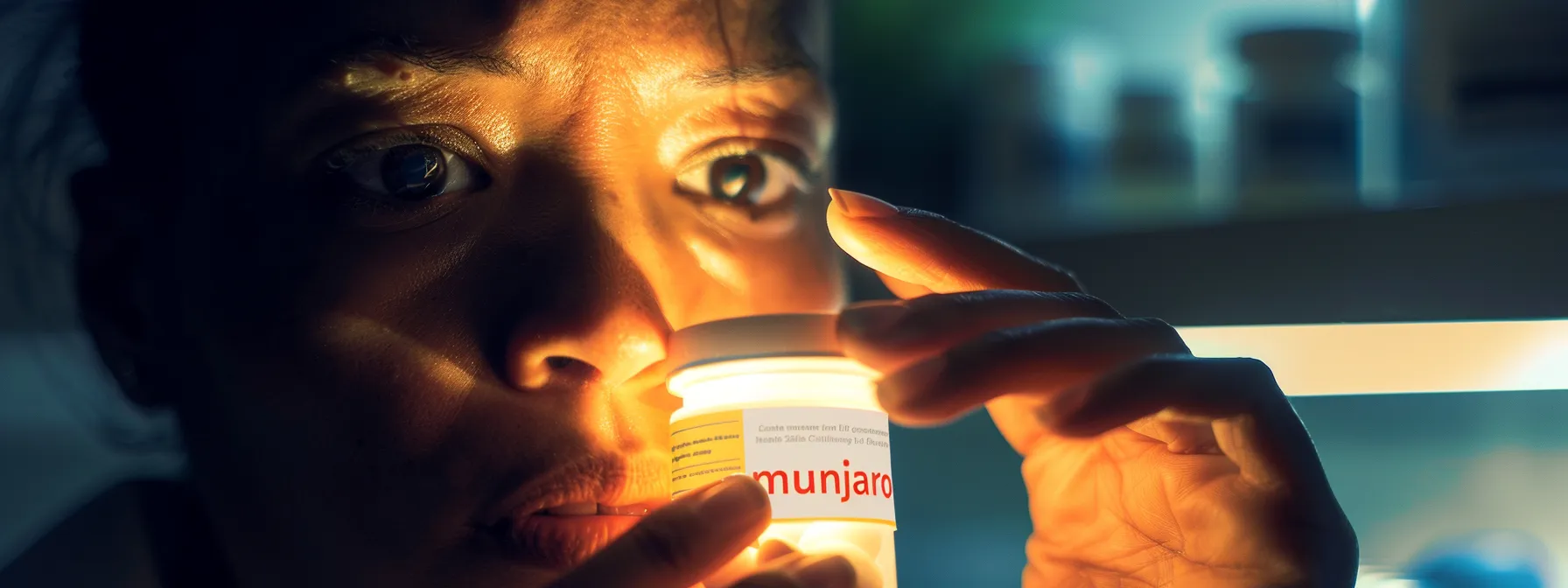 a person examining a pill bottle labeled 