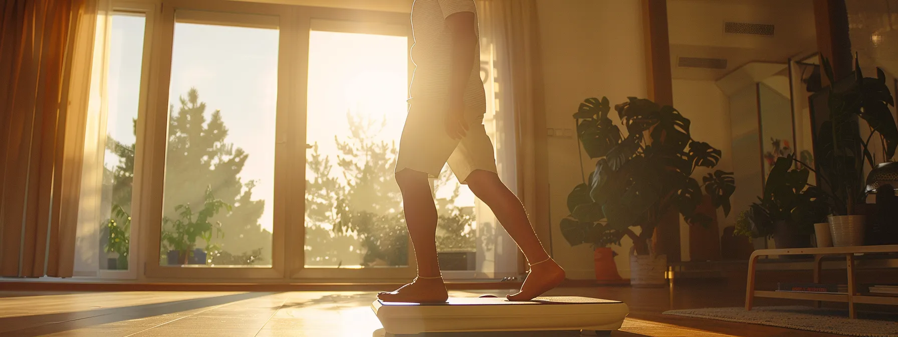 a beaming individual stepping on a scale, showcasing a significant weight loss transformation after integrating a positive mindset with ozempic use.