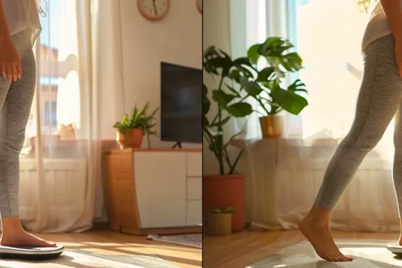 a woman happily stepping on a scale, showing a significant weight loss progress thanks to phentermine.