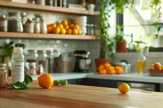 a serene clinic setting with a professional nutritionist guiding a client through a personalized weight loss plan, contrasted with a cluttered kitchen counter filled with various fad diet books and supplements.