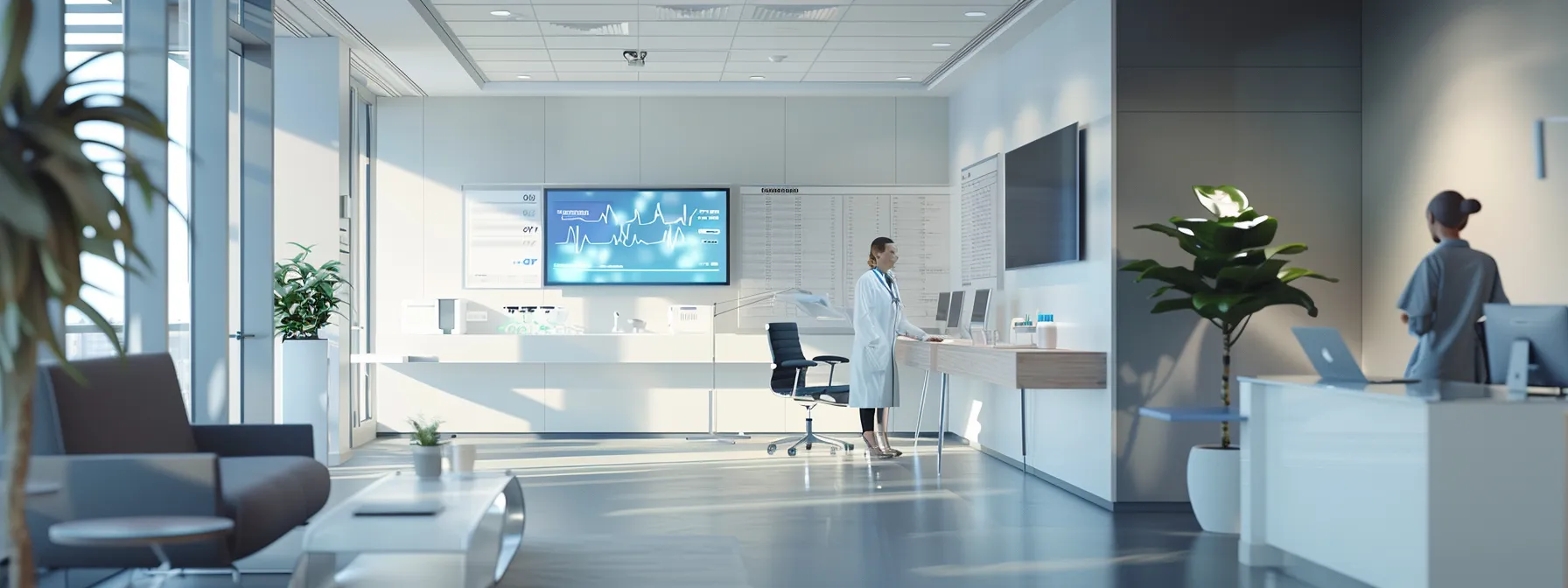 a sleek, modern medical office features a confident healthcare professional consulting with a patient, surrounded by advanced diagnostic equipment and weight management charts, conveying a sense of professionalism and hope for a healthier future.