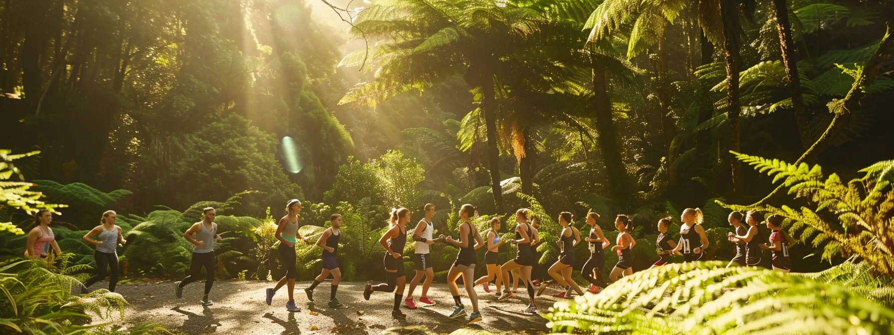 a vibrant, uplifting scene features a diverse group of individuals energetically engaging in outdoor fitness activities, surrounded by lush greenery and warm sunlight, symbolizing the transformative journey of medical weight loss through ozempic and mounjaro.