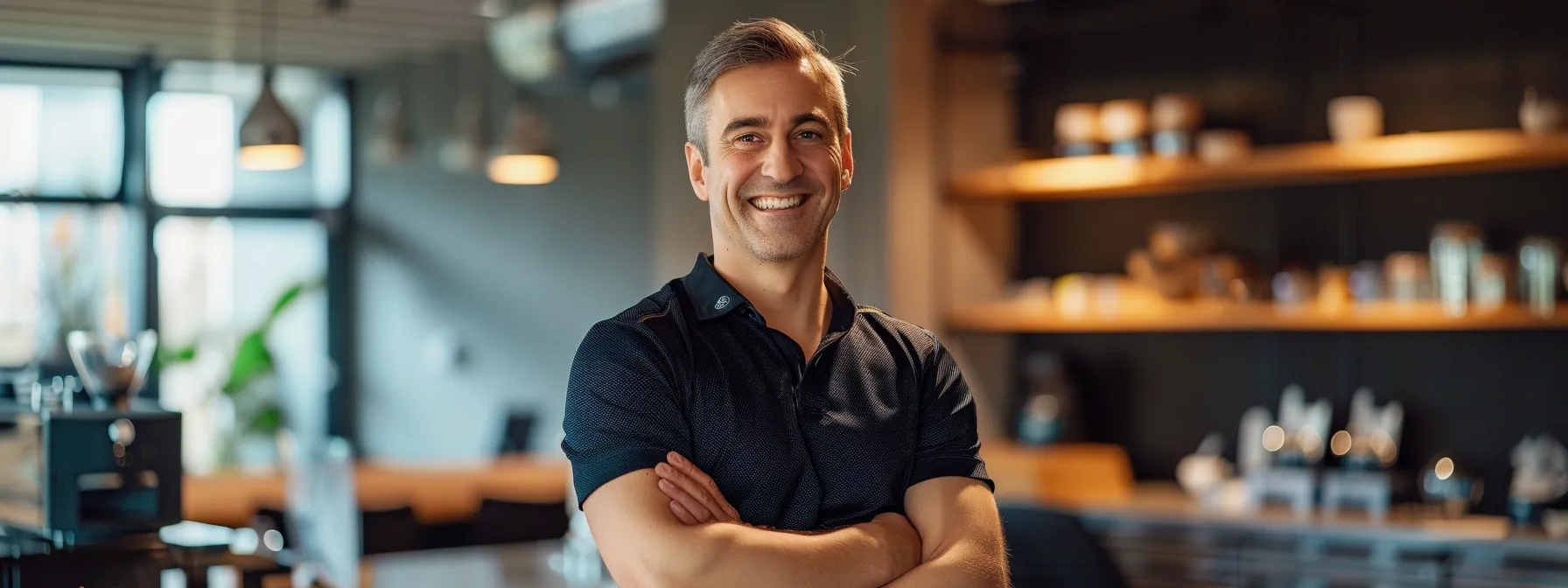 a confident, smiling individual stands in a sleek, modern office space, showcasing their impressive weight loss transformation, with vibrant health and vitality radiating from their expression.