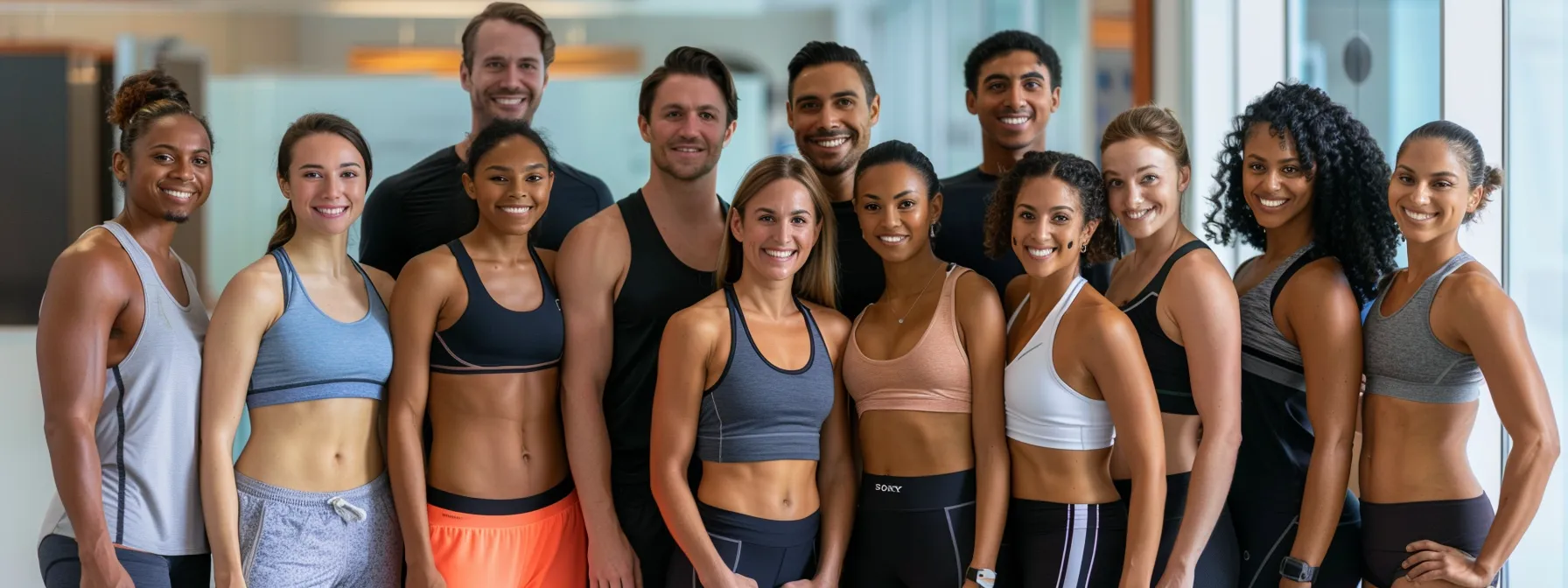 a vibrant, confident group of diverse individuals proudly displaying their transformed physiques in a modern clinic setting, surrounded by inspiring success story displays that highlight their journeys through medical weight loss.