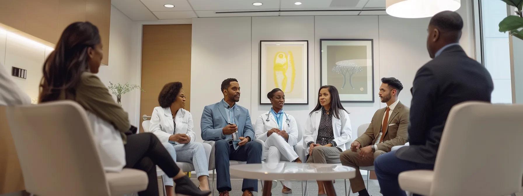 a focused, modern medical consultation room features a diverse group of patients discussing their semaglutide treatment plans with a healthcare professional, illuminated by bright, clinical lighting that highlights the importance of collaboration in weight management.