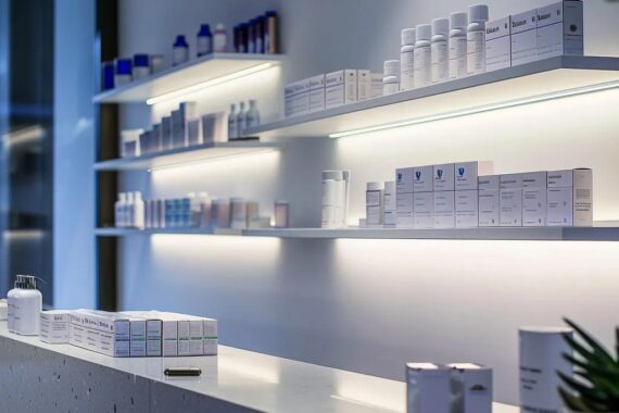 a sleek, modern office setting features two prominently displayed prescription medication boxes, mounjaro and ozempic, artfully arranged against a minimalistic backdrop, emphasizing the choice in fda-approved weight loss treatments.