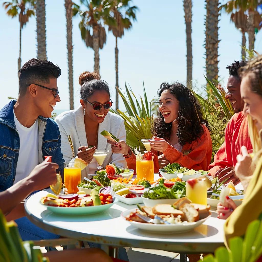 Diverse individuals in Orange County enjoying healthy meals and outdoor activities, representing weight loss journey with GLP-1 medications