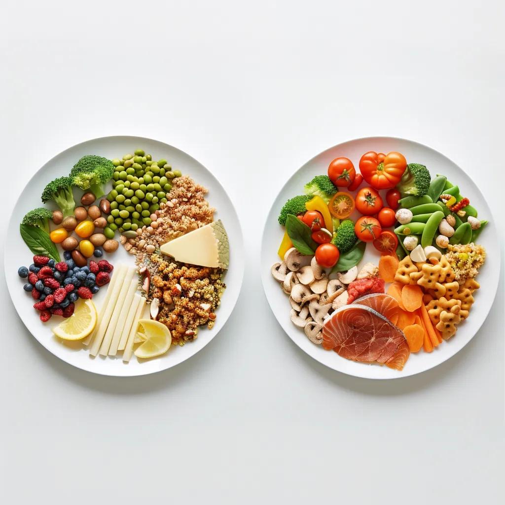 Two plates of healthy food representing dietary choices for Ozempic and Mounjaro users, emphasizing weight loss benefits