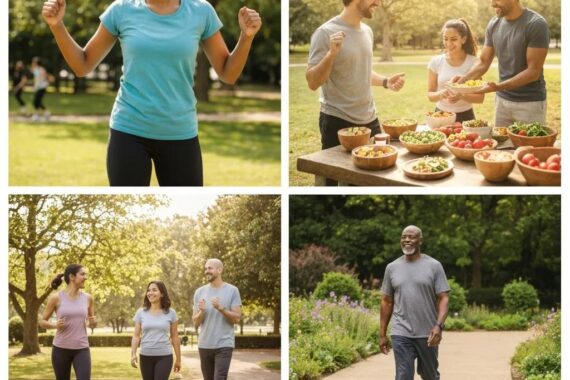 Diverse group of people engaging in healthy activities for weight loss support