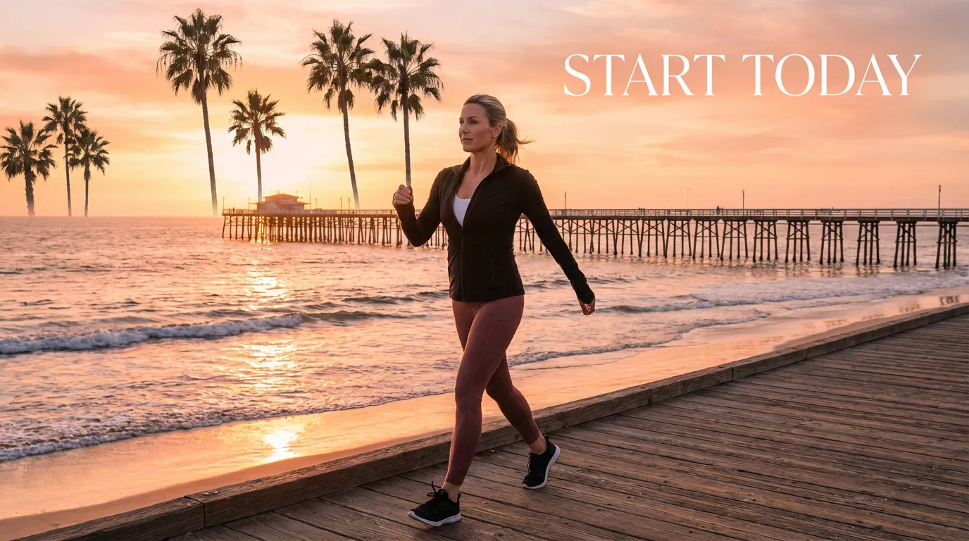 Womean walking on a pier near the beach